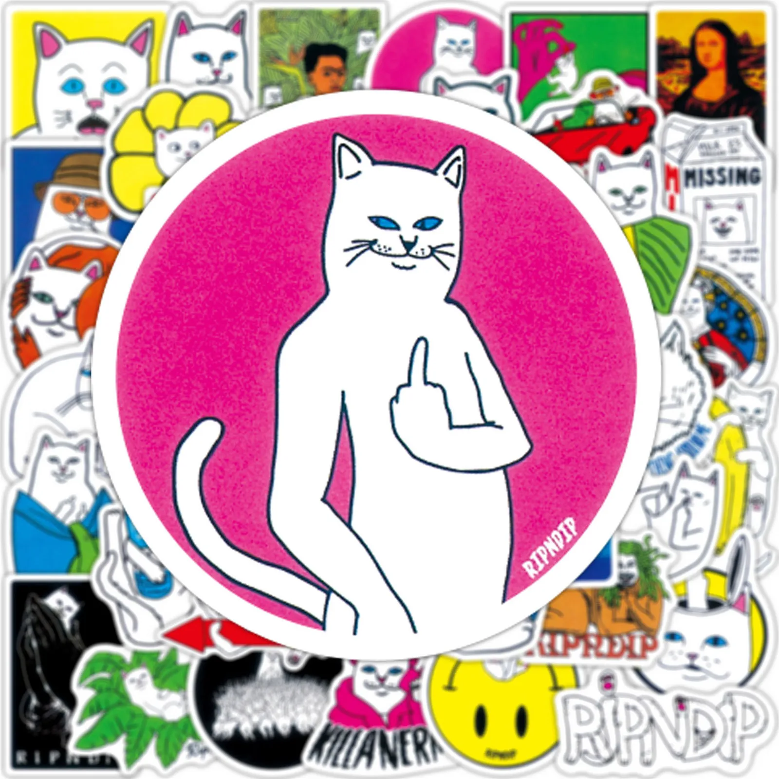 50Pcs Cartoon Vintage Fashionable Middle Finger Disdains White Cats Sticker Diary Suitcase Scrapbook Laptop Bike Kids Gift