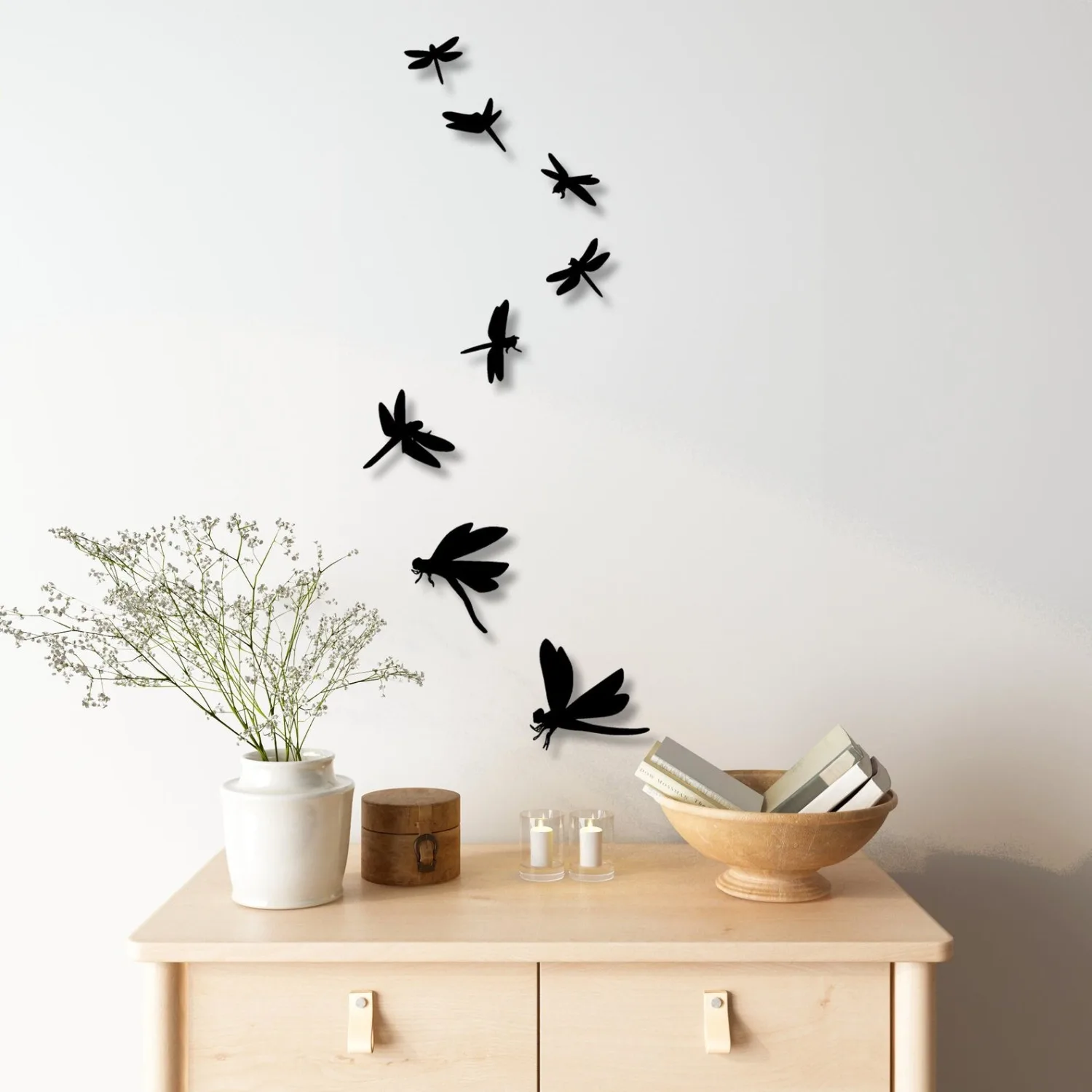 Dragonfly Metal Wall Art Set, Ascending Flight Pattern Iron Mural, Nature‑Inspired Living Room