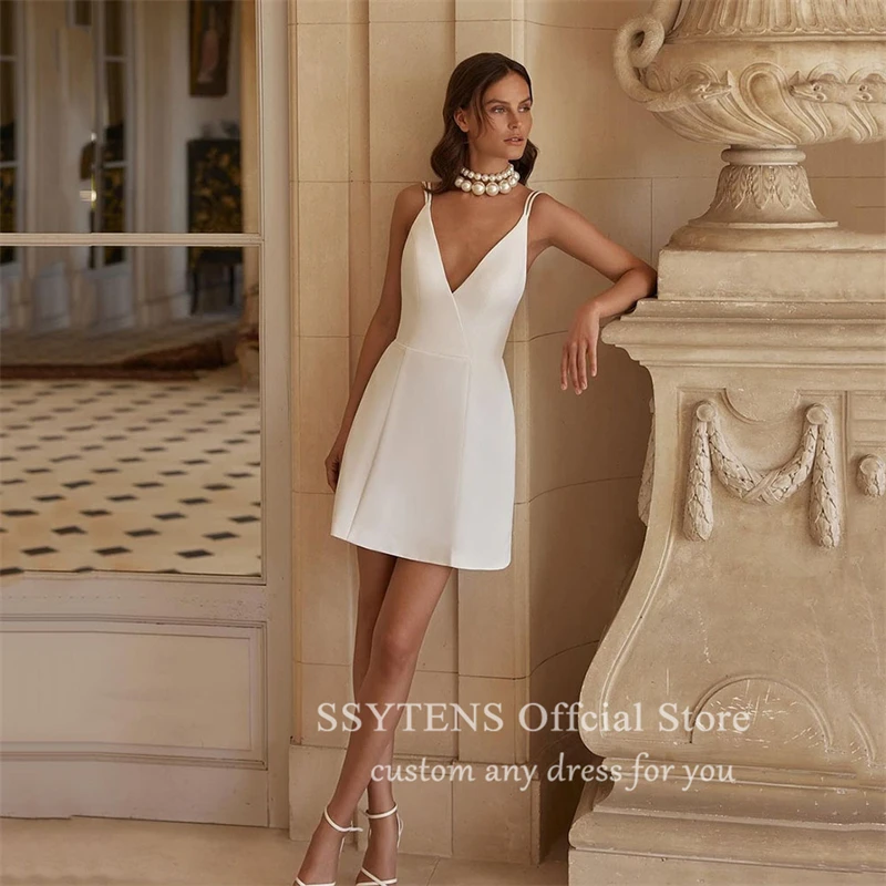 SSYTENS Simple Short Wedding Dresses Mini Bride Party Dress Bridal Gown Spaghetti strap Customized Civil Wedding Gowns for Women