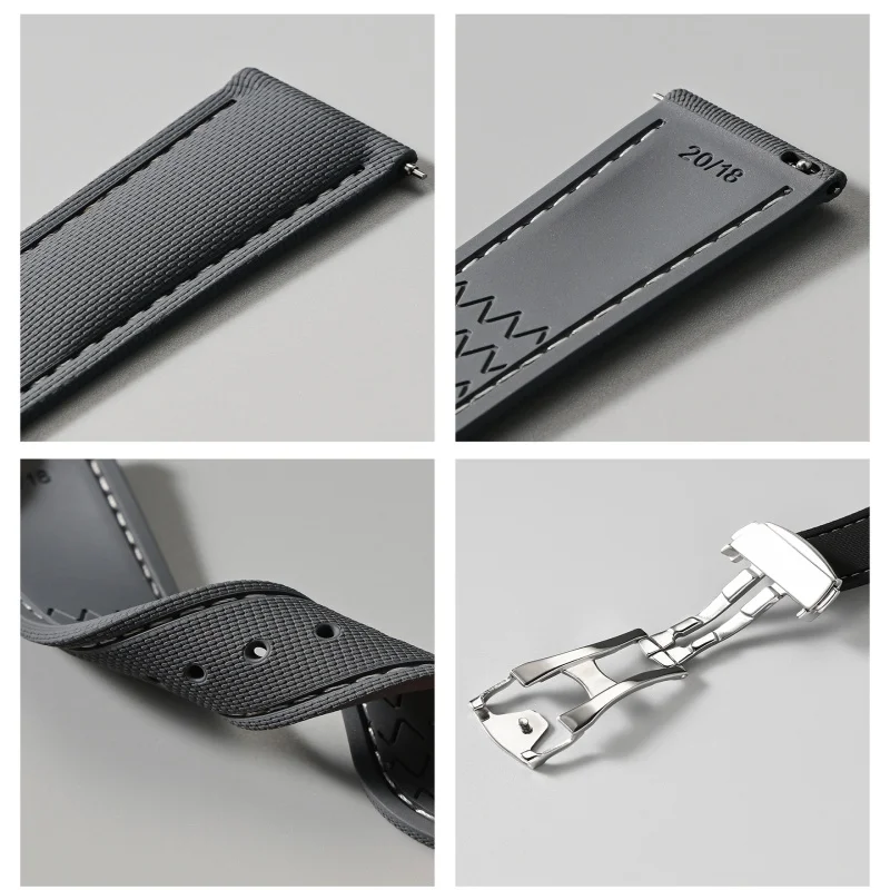 Fluoro Rubber Watch Band for Omega 20 21 22mm Universal Quick Release Watch strap Butterfly Folding Clasp Watches