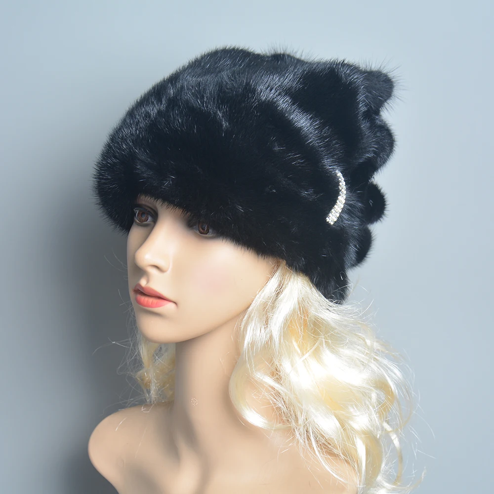 Hot Sale New Winter Mink Fur Women Hats Real Fur Pompom Female Fashion Cap New Luxurious Mink Fur Lady Beanies