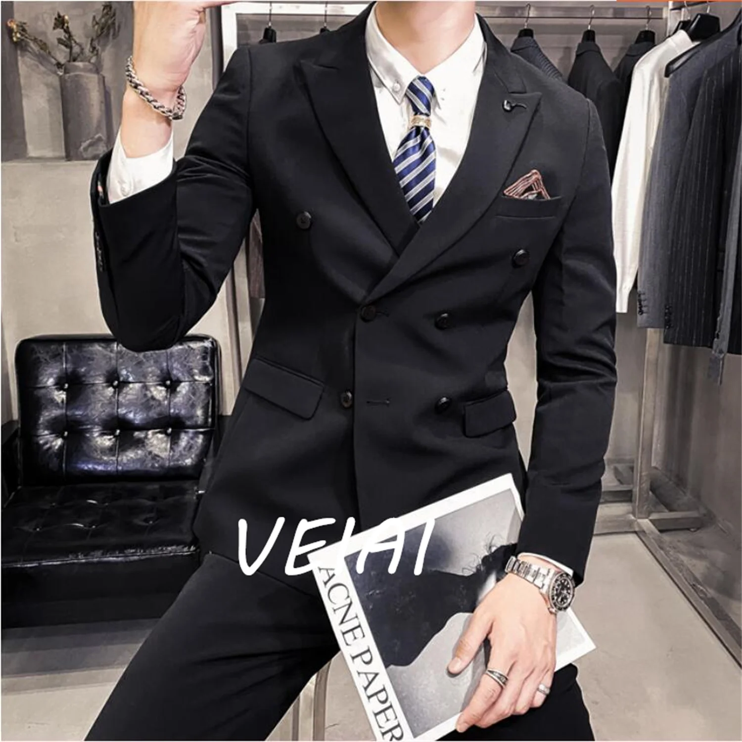 

CustomizedTwo Button Bridegroom Formal Party Men Suits Men's Business Suits 2 Pieces(Jacket+Pant+Tie)traje de novio