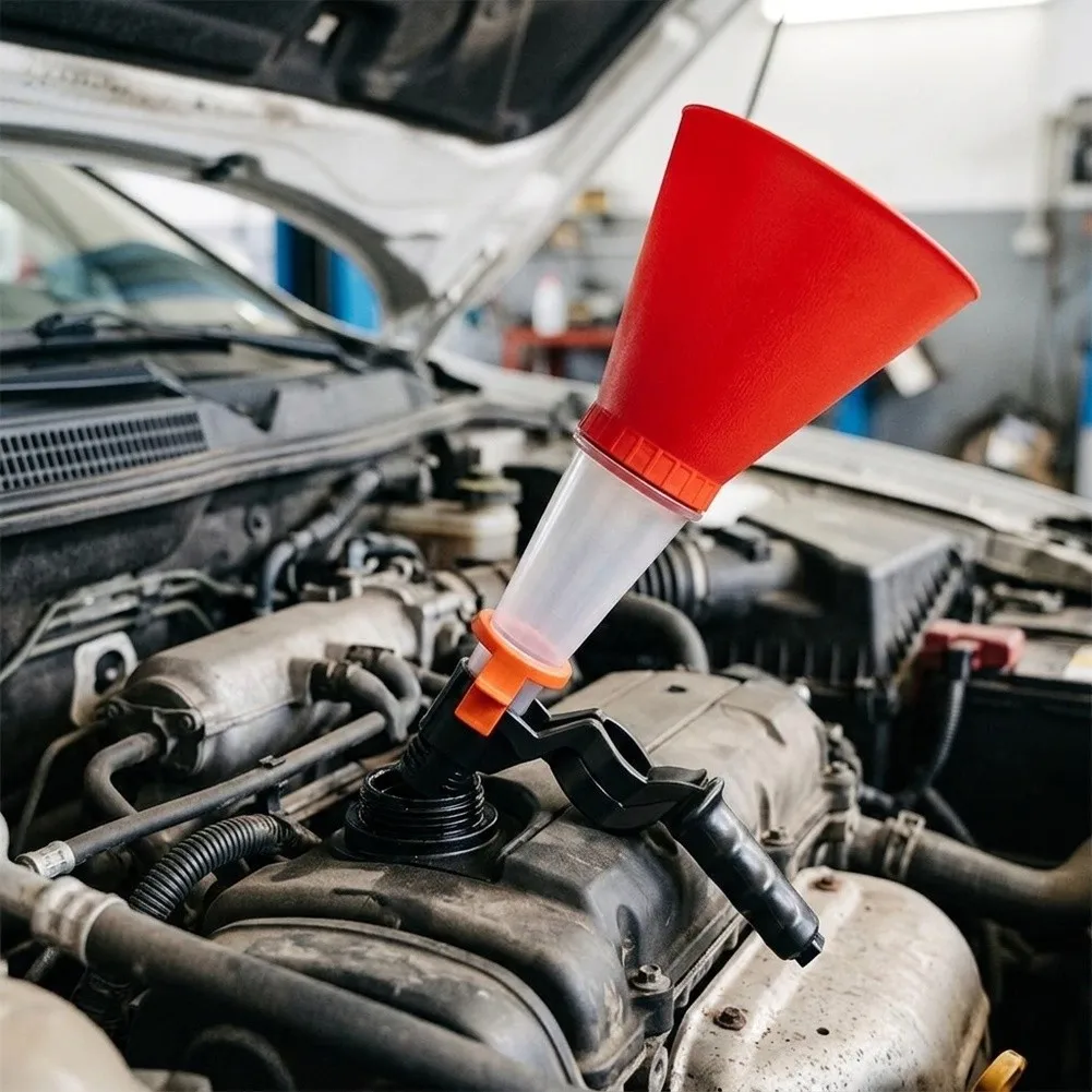 Hands-Free Oil Funnel With Self-Locking Clamp Leak-Proof Engine Gas Filler Tool For Easy Car Truck Maintenance