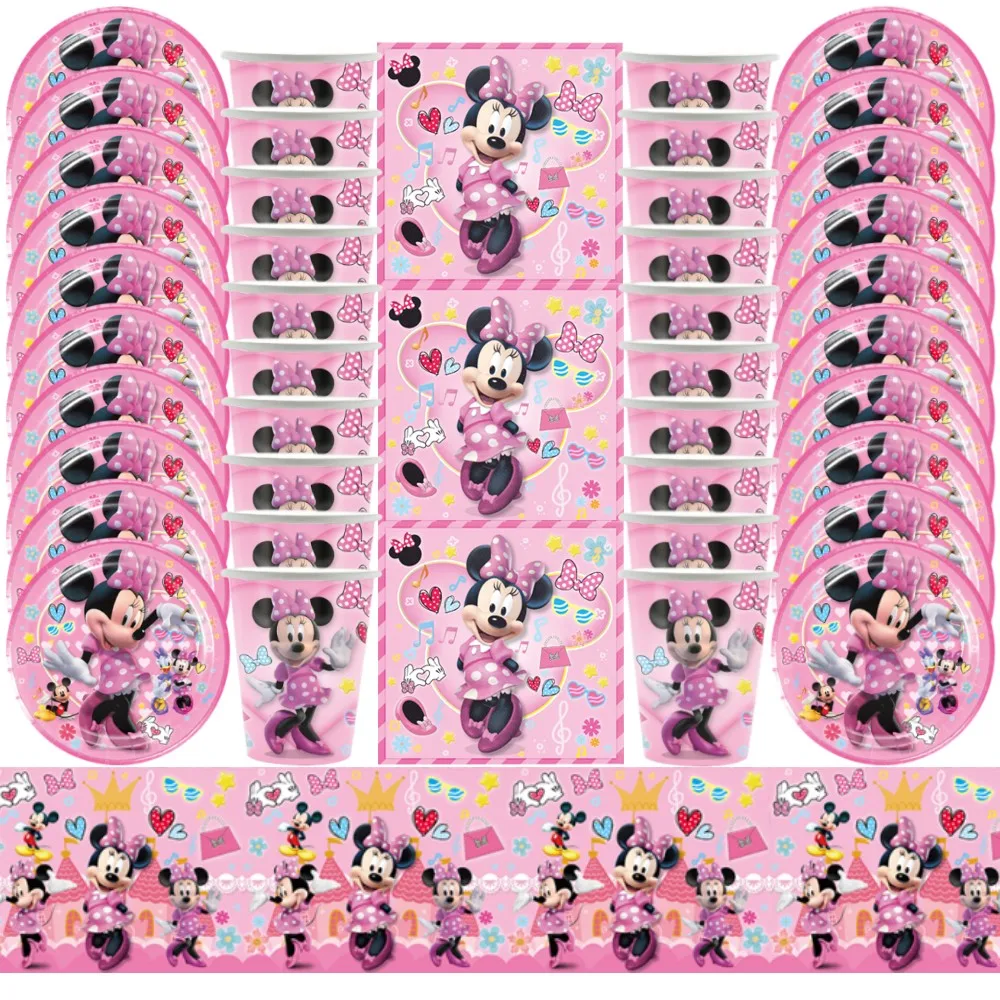 Disney Minnie Mouse Birthday Party Decoration Pink Girls Disposable Tableware Set Baby Shower Kids Birthday Party Decor Supplies