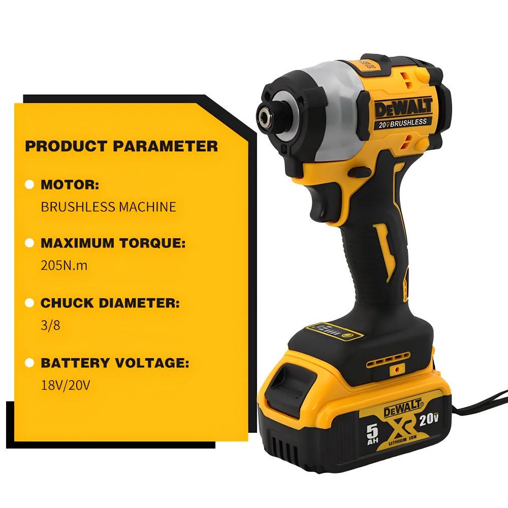 DEWALT DCF850 taladro de impacto eléctrico, Motor sin escobillas, destornillador recargable inalámbrico, herramientas de alto par, 20V, 205NM