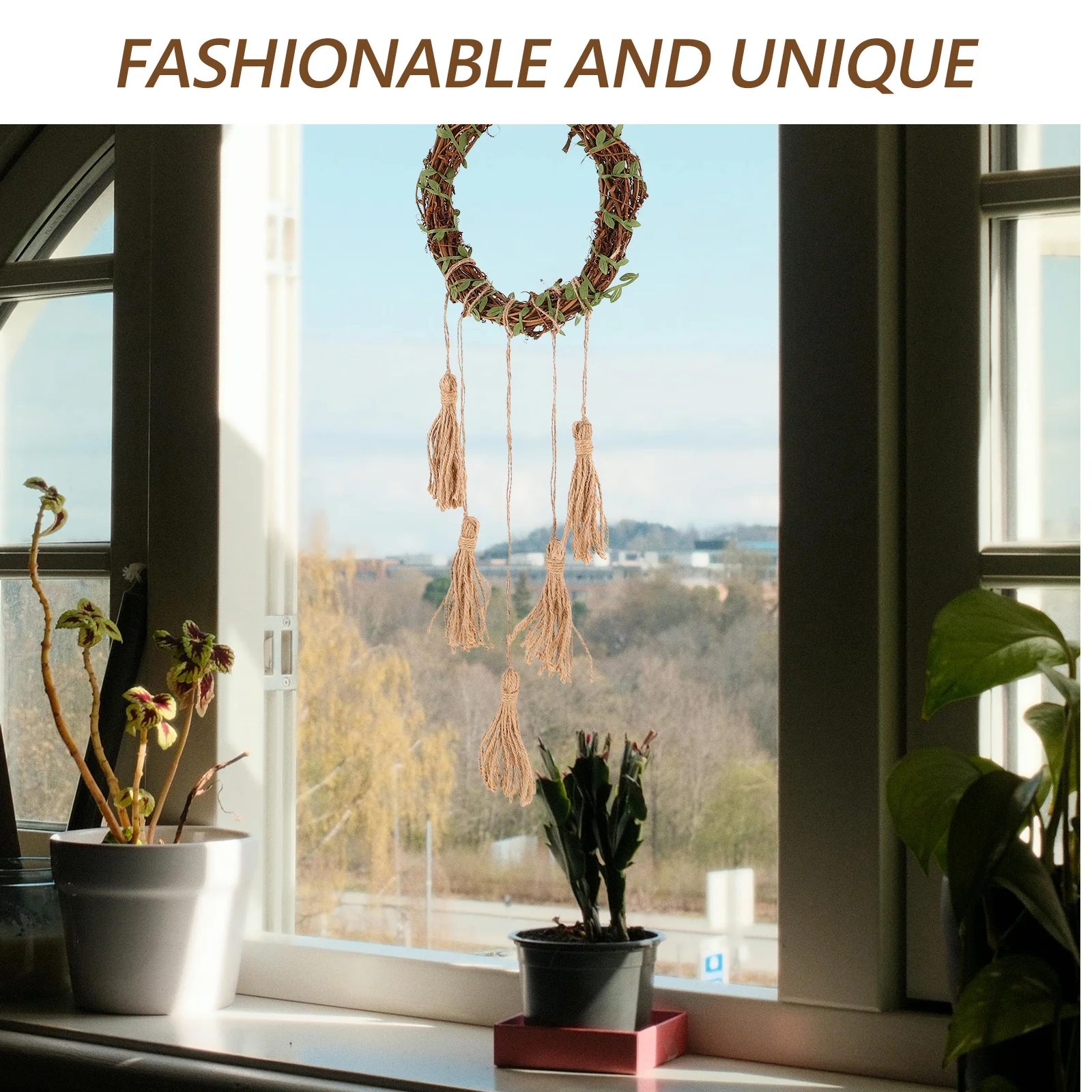 

Rattan Hanging Decor Handwoven Bohemian Door Handle Ornament Wall Window Wind Chime Tassel Ring Wreath Home Garden Bedroom Dcor