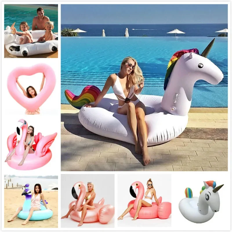 Giant Flower Print Swan Inflatable Float For Adult Pool Party Toys Green Flamingo Ride-On Air Mattress Swimming Ring boia