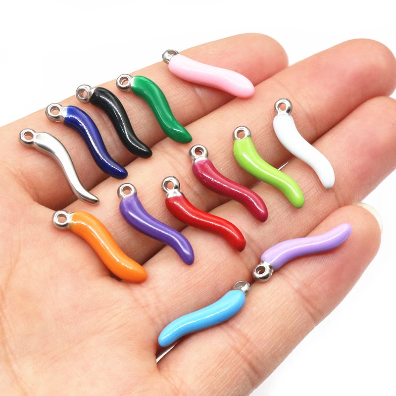 10pcs Stainless Steel Chili Pepper Pendant Charms Enamel Plant DIY Jewelry Making Accessories for Earrings Necklace Bracelet image 2