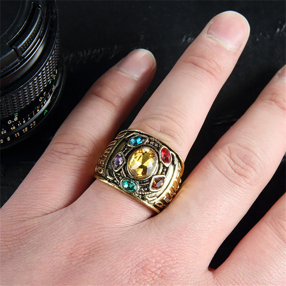 Hot Sale Fashion Men's Power Ring Infinity Wars Thanos Cosplay Anime Alloy Ring Jewelery Punk Gothic Hip Hop Ring Male