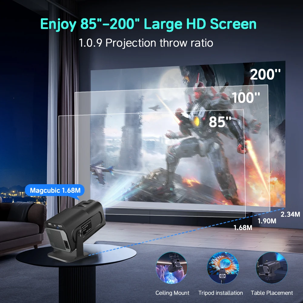 جهاز عرض DOAN 4K Android 11 أصلي 720P 300ANSI HY320 Mini Dual Wifi6 BT5.2 720P Projetor محمول #4