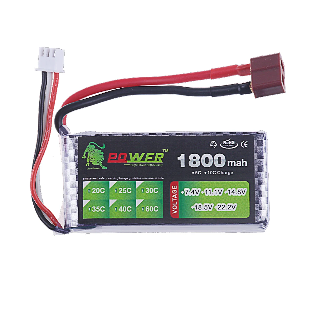 7.4V 1800mAh 2S LiPo Battery 40C For RC Car Quadcopter Helicopter Boat Drones Spare Parts 7.4V Battery With T JST XT30 XT60 Plug