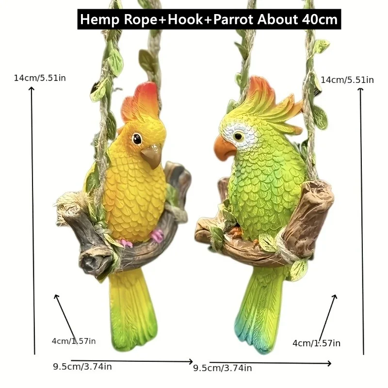 Creative Parrot Swing Garden Statues Resin Animal Hanging Ornament for Home Garden Balconies Homestay Outdoor Courtyard Decor