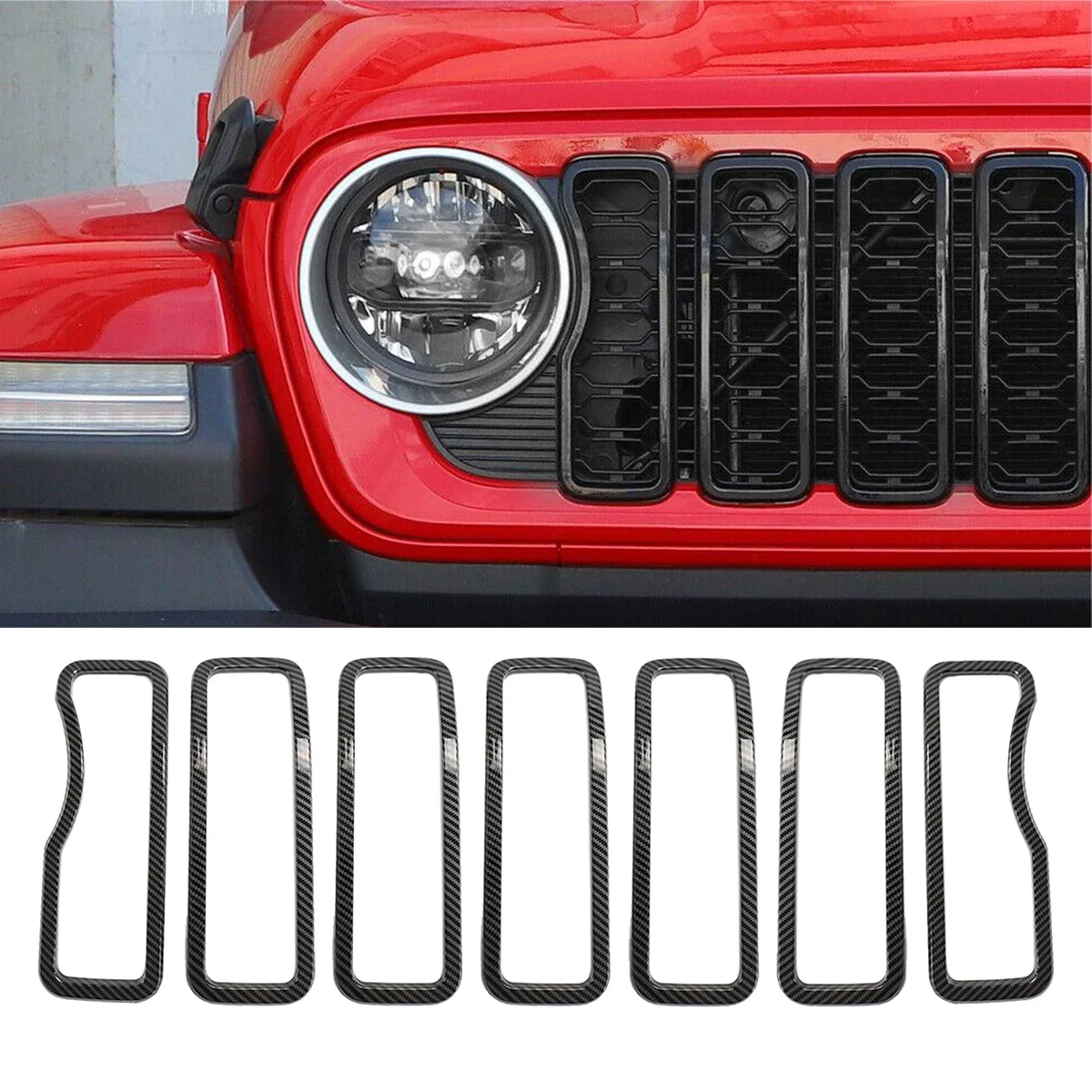 For Jeep Wrangler JL 2024 7PCS Car Accessories Grille Ring Cover Cover Decorative ABS Exterior Front Trim White Red Blue Black