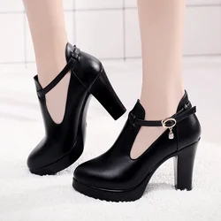 8cm 11cm Small Size 32-43 Deep Mouth Gladiator Shoes Women's Platform Pumps 2024 Block High Heels Shoes for Office Model Party