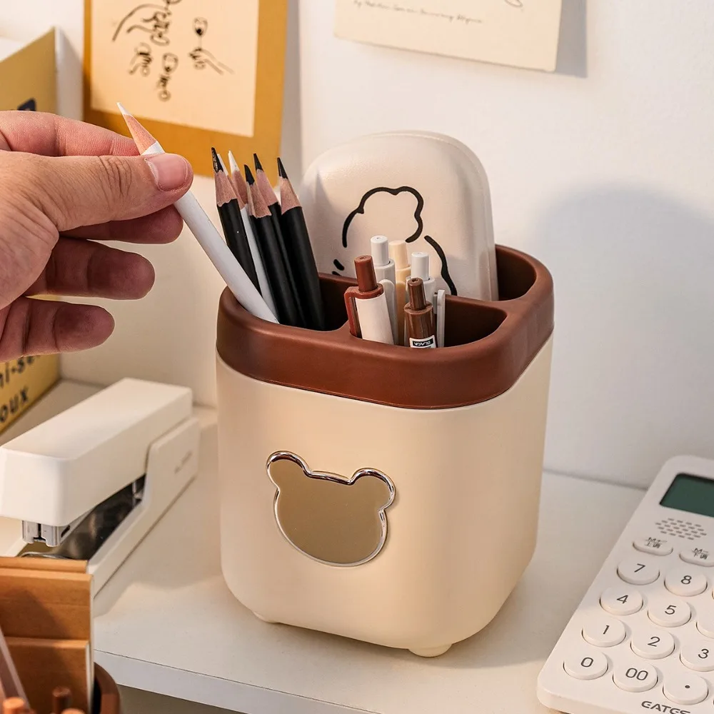 새로운 귀여운 곰 펜 홀더 다기능 대용량 데스크탑 스토리지 박스 편지지 주최자 학생