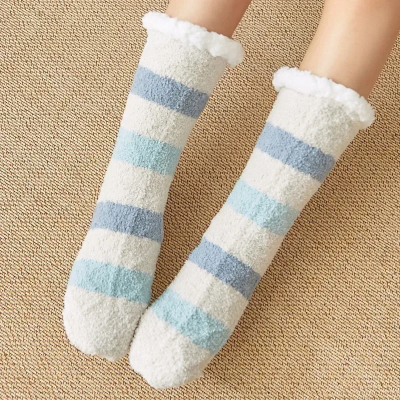 Thickened Winter Woven Thermal Cashmere Socks Floor Socks Women's Carpet Home Plus Velvet Sleep Socks Slippers Leg Cover Носки