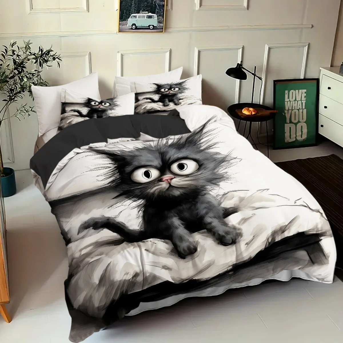Cartoon Black Cat 3d Printed Duvet Cover set Pillowcases Soft Comfortable luxury Bedding Home Decor Animal theme Quilt cover set