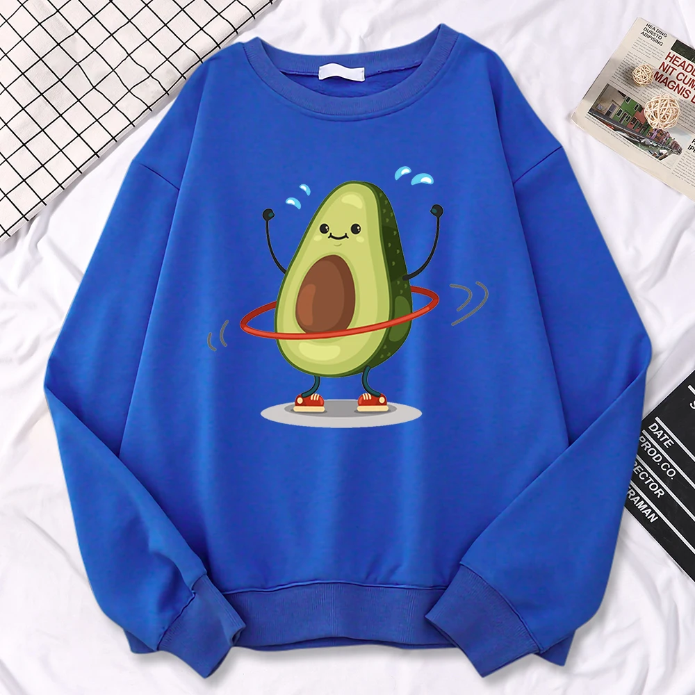 Casual Trend Women Pullovers Avocado Exercise And Rotation Printing Hoodies Soft Fleece Sweatshirt Loose Warm Female Clothes