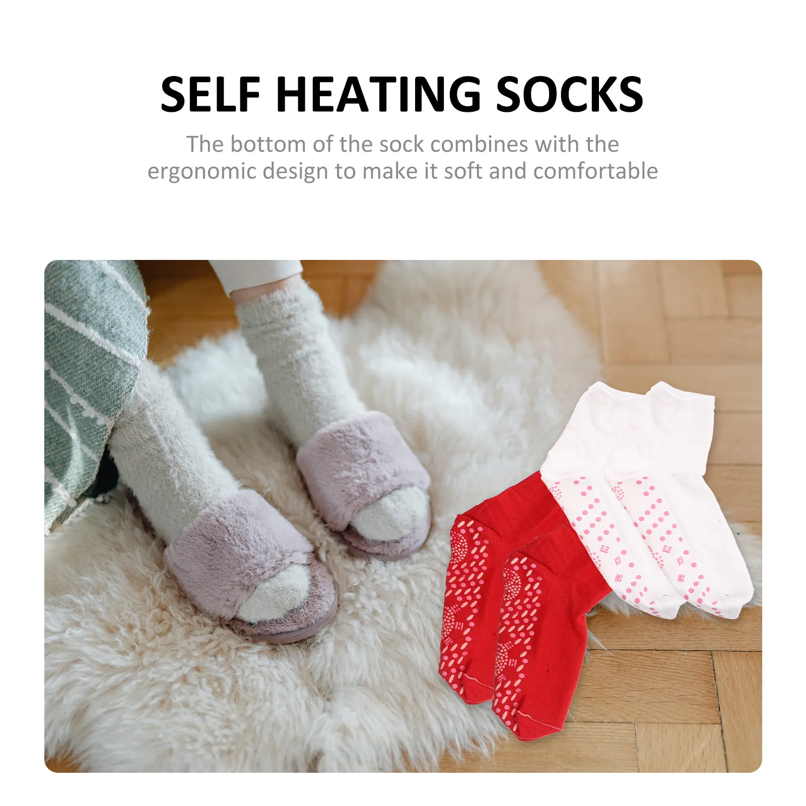 4Pairs Heating Socks Comfortable Stretchy Ergonomic Non Slip Bottom Warm Relax Feet Daily Use Men Women Universal Washable