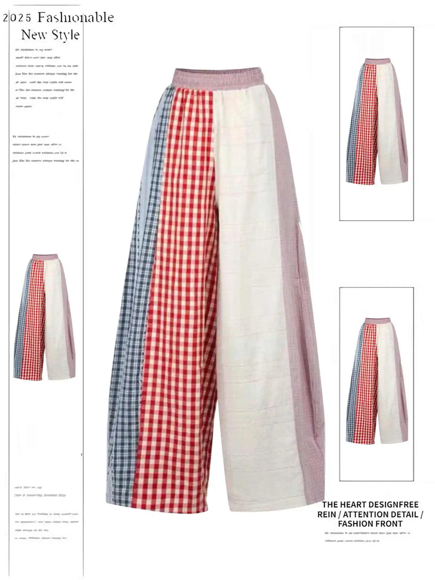 女性チェック柄パッチワークロングパンツ原宿だぶだぶ Y2k パンツ弾性バンドヴィンテージズボン日本 2000 年代スタイルの服夏