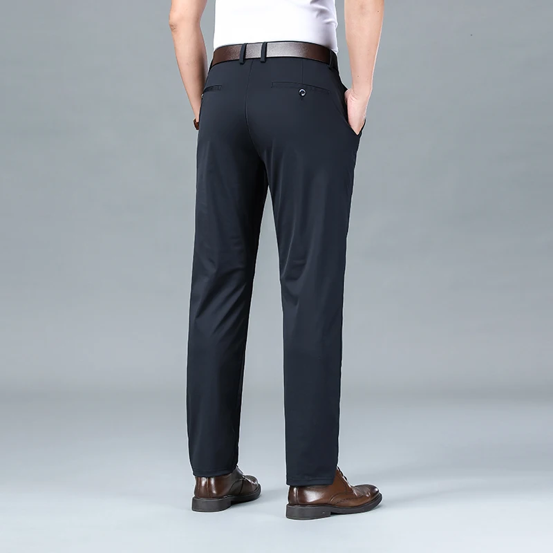 Pantaloni Casual da lavoro in seta di ghiaccio pantaloni elastici primaverili/estivi da uomo comodi e traspiranti pantaloni Casual lunghi a gamba