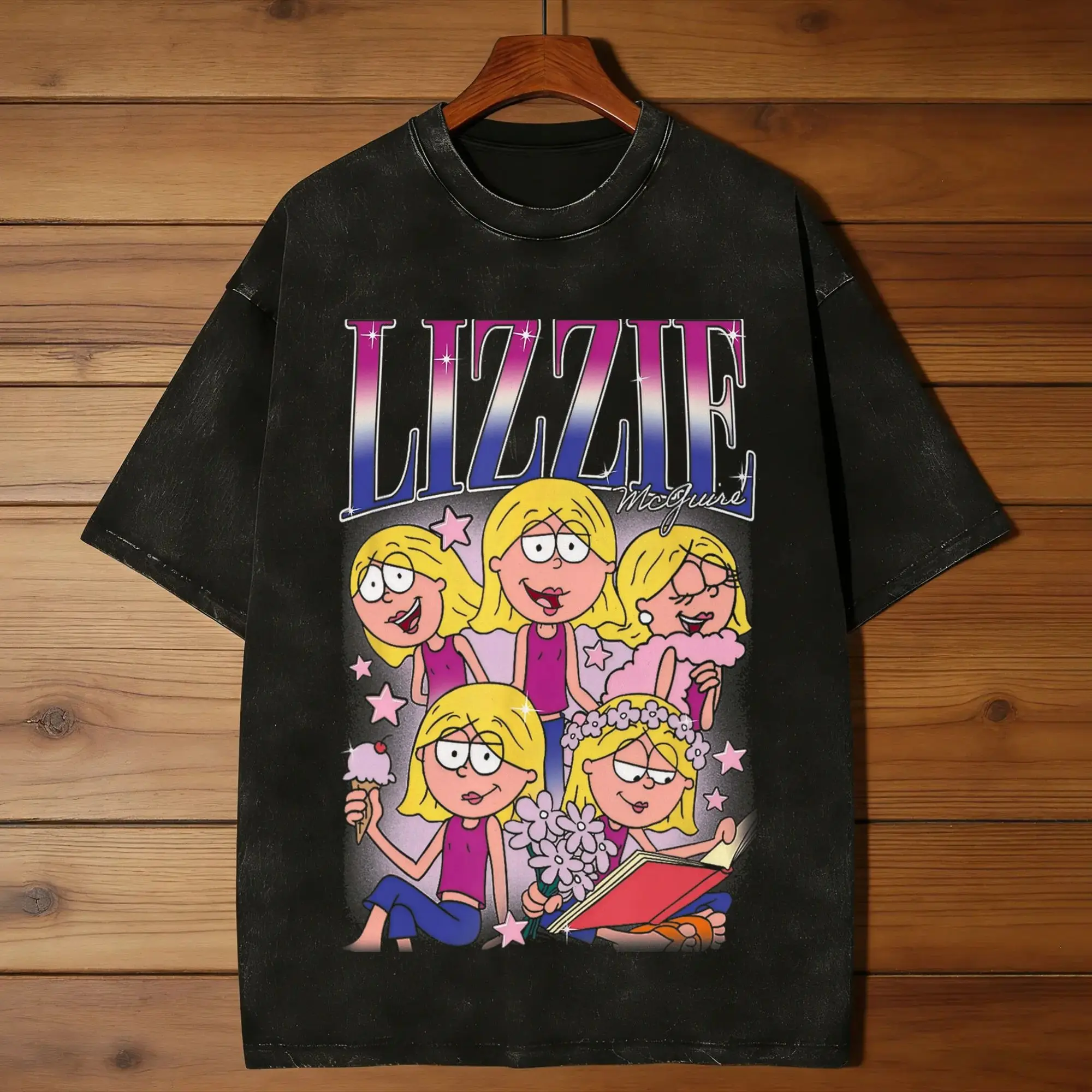 Lizzie McGuire Washed T-Shirt Man  Street Style Cotton T Shirts Summer O-Neck Hippie Tees Simple Big Size Clothes
