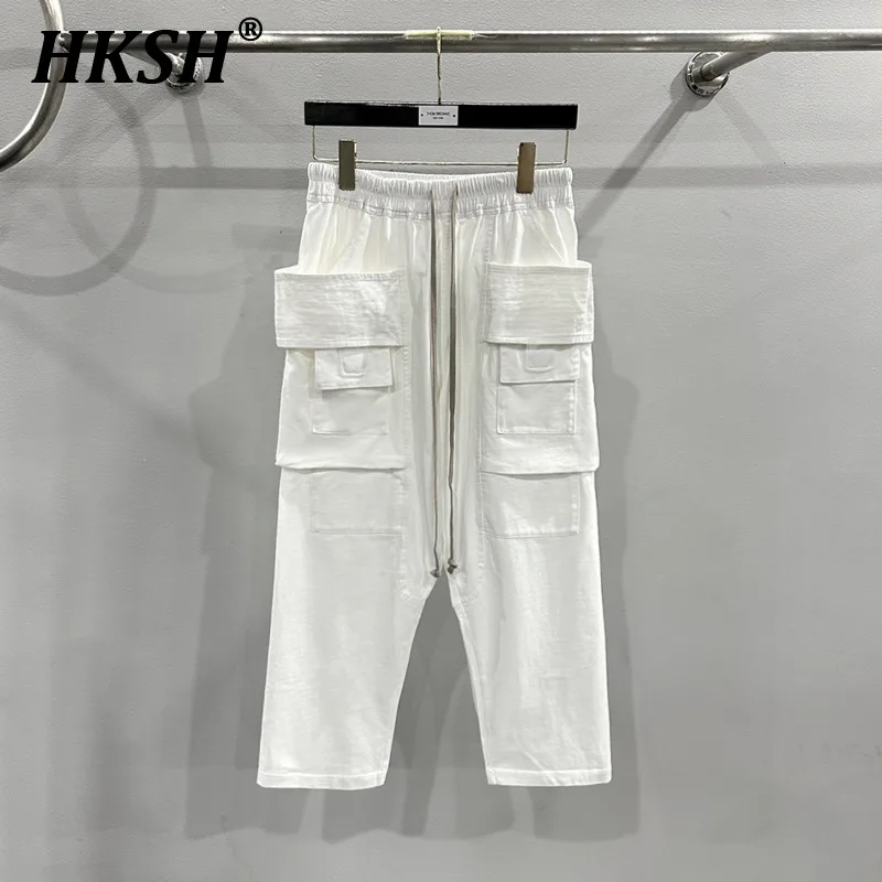 

HKSH Spring Summer New Men's Tide Safari Style Cotton High Street Casual Straight Ankle-length Pants Dark Chic Overalls HK2033