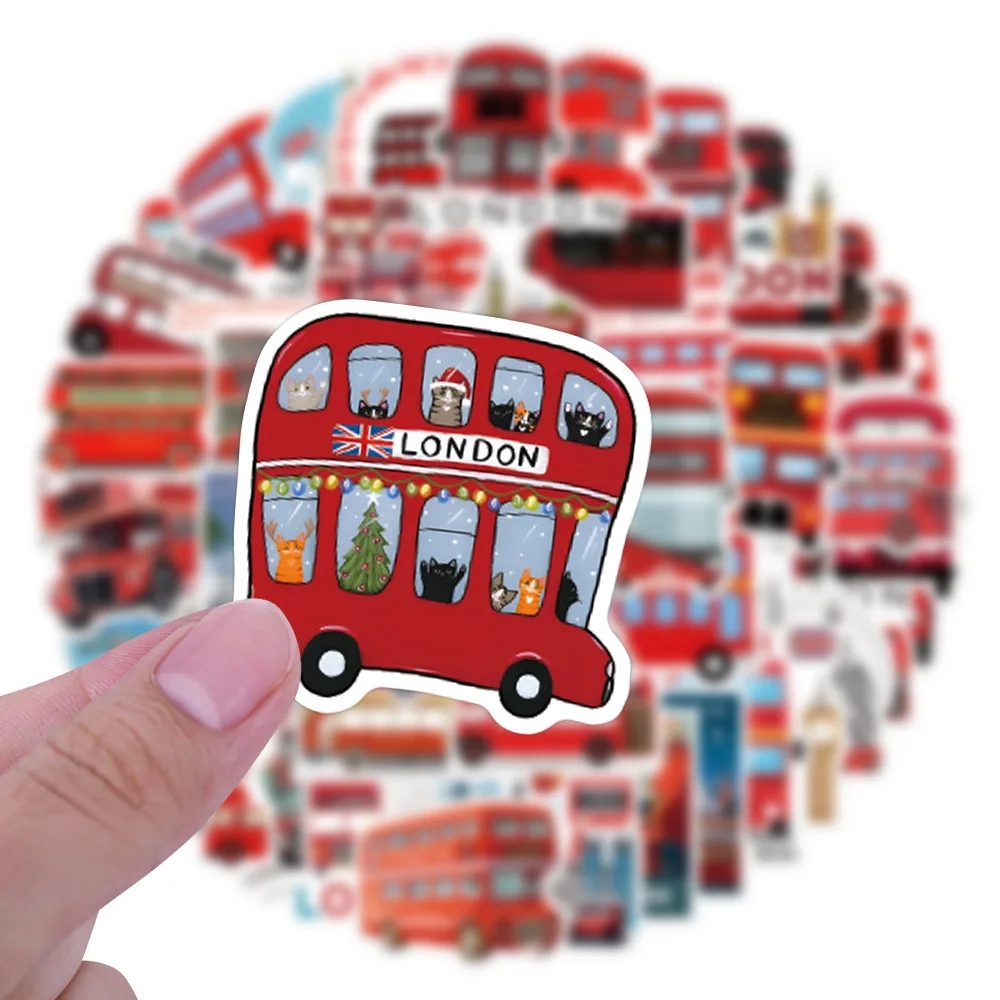 Autocollant étanche créatif de dessin animé Bus de londres, 50 pièces, décoration pour carnet de notes, tasse d'eau Mobile, valise de guitare, jouets Graffiti, DIY bricolage