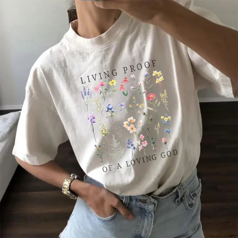 Living Proof Flower Graphic Tops Floral Round Neck Women's T-Shirt Tees Short Sleeve Cotton Vintage Tshirt Female Clothing