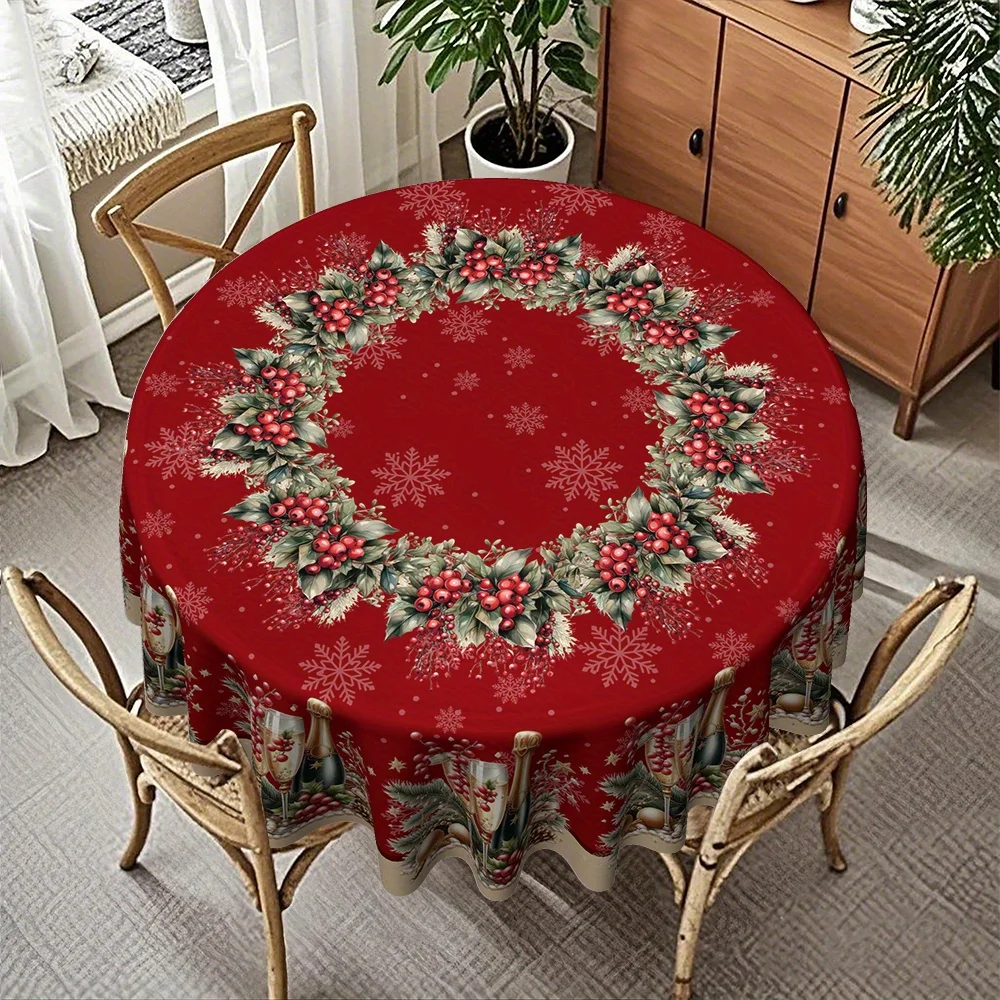 Merry Christmas Noble and Gorgeous Christmas Wreath Kitchen Dining Room Printed Round Tablecloth, Thickened Twill Material