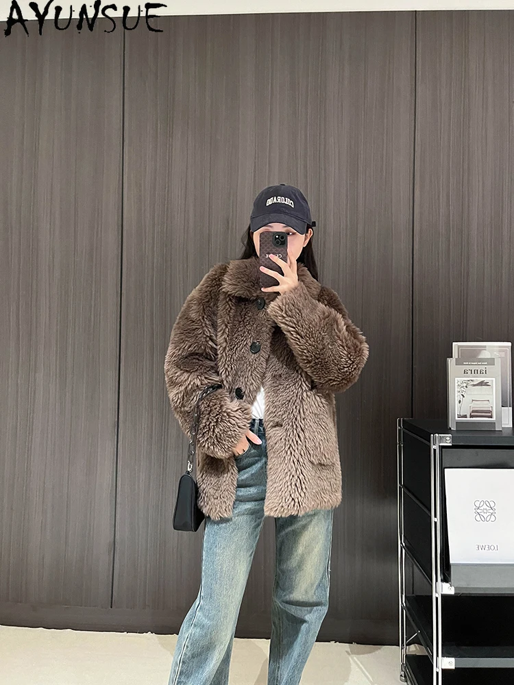 AYUNSUE Natural Wool Particle Jackets for Woman Fashion Fur Jacket Woman Clothes Autumn Winter New in Outerwears Abrigo Mujer