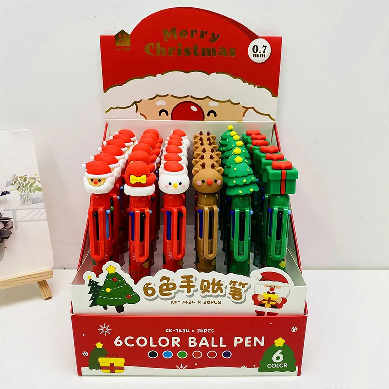 Christmas Carnival 6-color Ballpoint Pen New Creative Cartoon Cute Multi-color Ballpoint Pen Student Stationery Christmas Gift