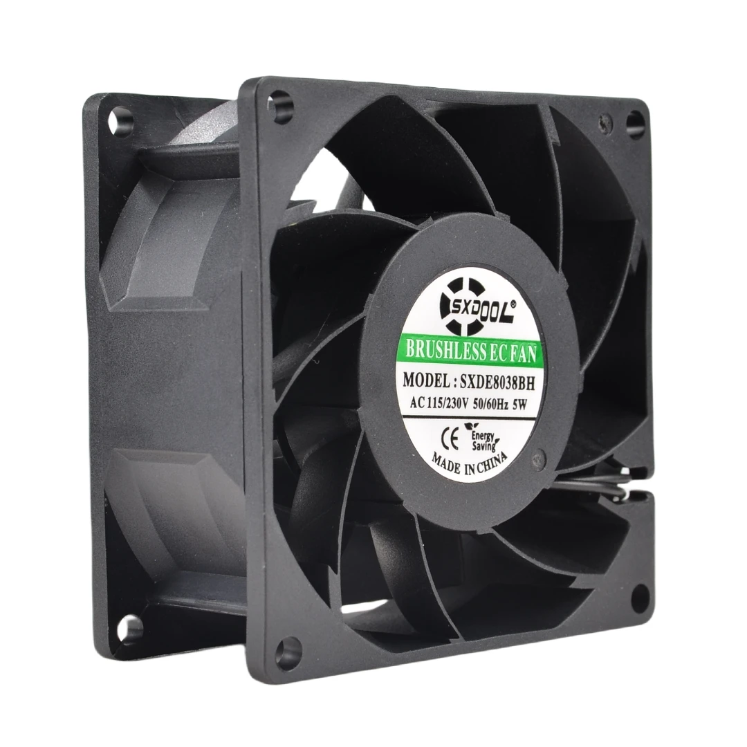 SXDOOL SXDE8038BH EC Fan, 80x80x38mm, 90-270V, 5W, 52 CFM, 3800 RPM - Ideal for Industrial Cabinets, Servers, Communication