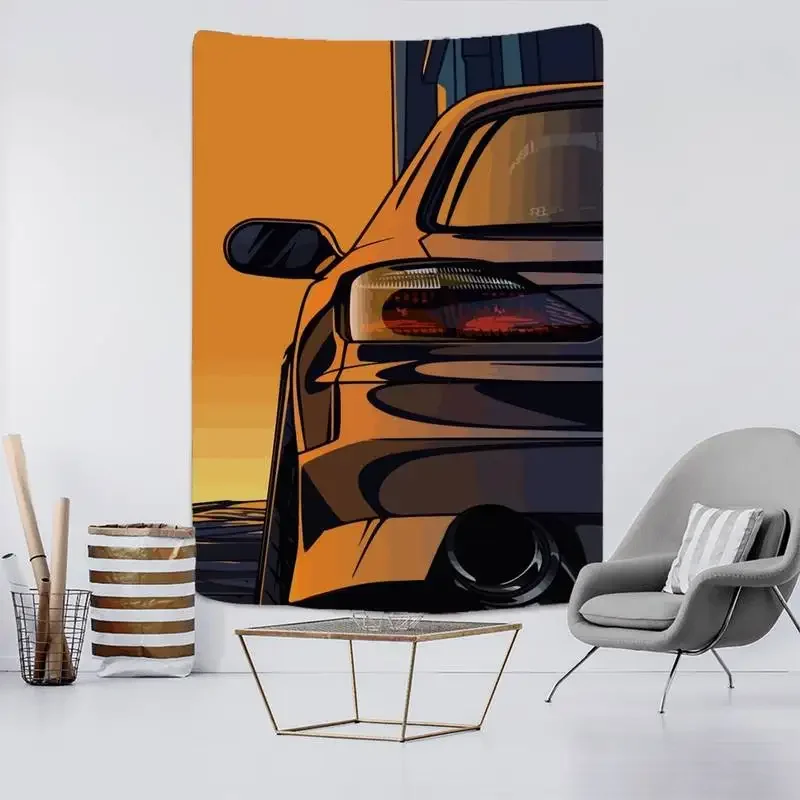 Drift Game Racer Sport Tapestry Cyberpunk Hippie Car Tapestry Wall Hanging Kids Boys Art Room Home Decor Tapestries Bedroom