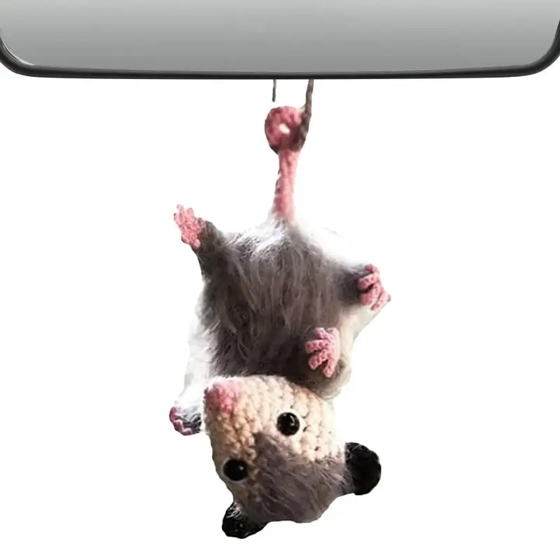 Opossum Car Charm Pendant Handmade Knitted Rearview Mirror Car Center Console Accessories For Car Opossum Lovers