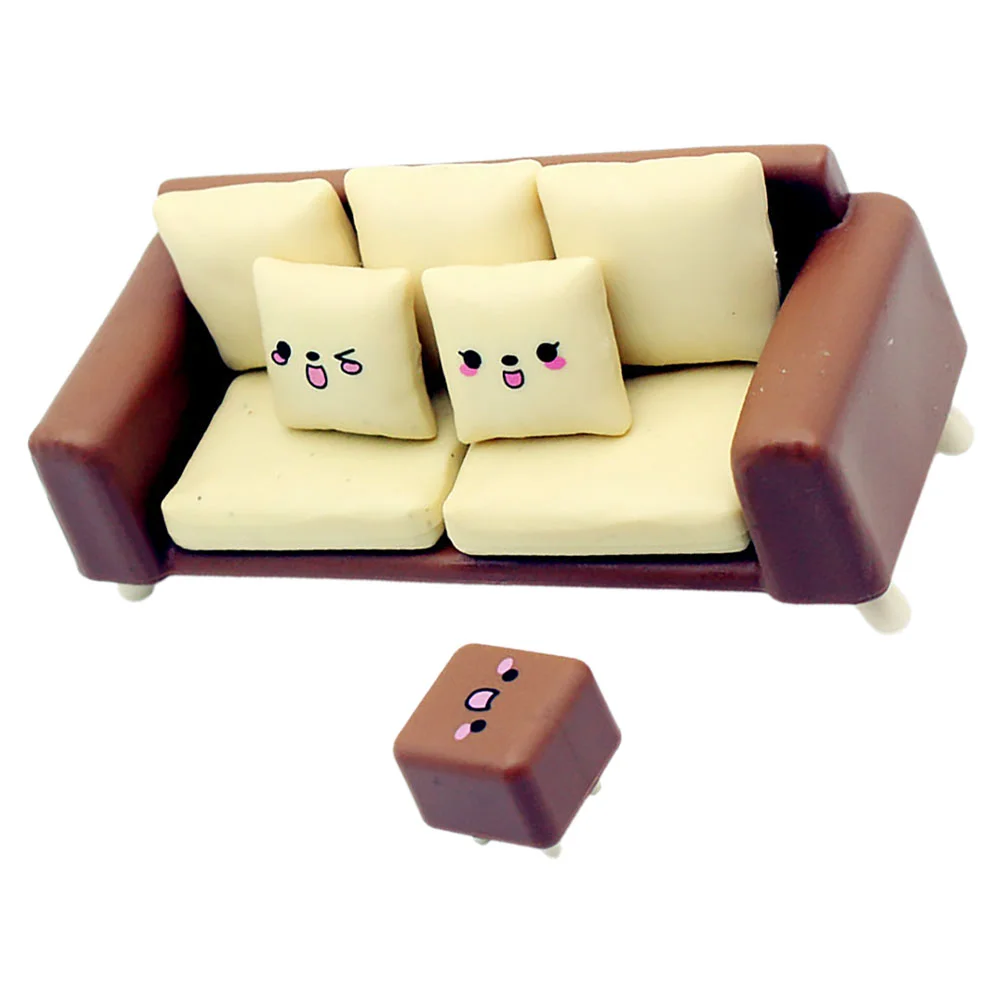 

2pcs Miniature Sofa Stool Set for Dollhouse Living Room Adorable Furniture Toys Detailed Design Cozy Mini Scene Model Tiny