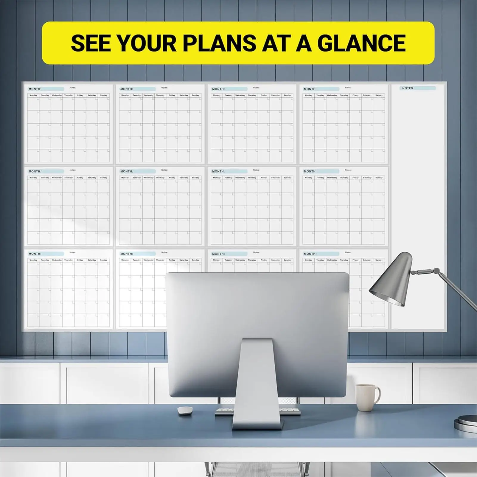 Calendario da parete annuale vuoto cancellabile Poster Agenda da parete annuale cancellabile a umido e a secco Calendario da parete gigante con listini e note di cose da fare