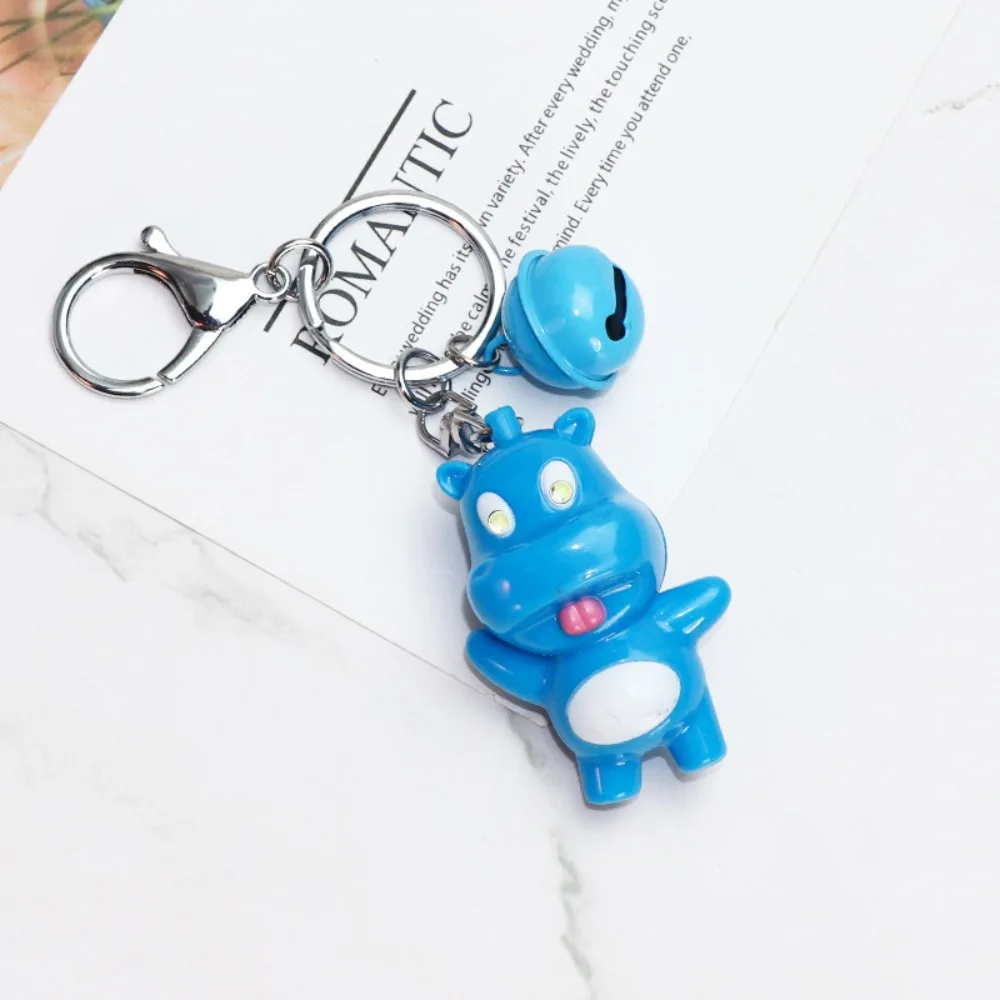 Portable Mini Moo Deng Key Ring Bell Luminiferous Bouncing Pig Mu Dang Doll Plastic Anti-loss Dwarf Hippo Pendant Zoo Souvenirs