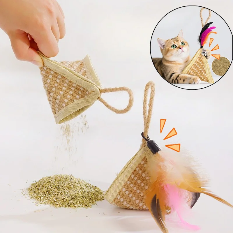 Erba gatta giocattoli di piume di gatto striscia di morso giocattolo interattivo per gatti erba gatta forniture per animali domestici digrignamento dei denti giocattolo teaser per gatti