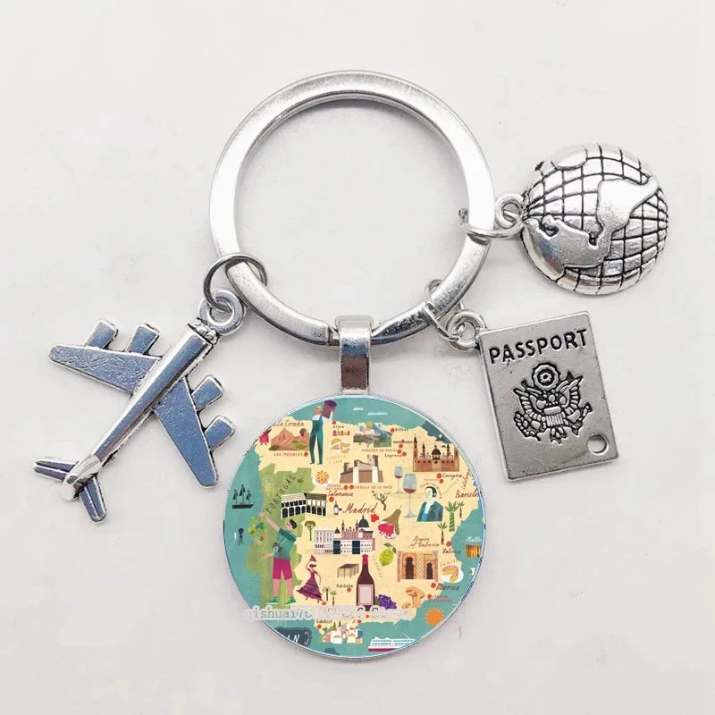 New Style 25mm Handmade Spanish Cartoon Map Fashion Keychain, Jewelry Exquisite Gift Keyring