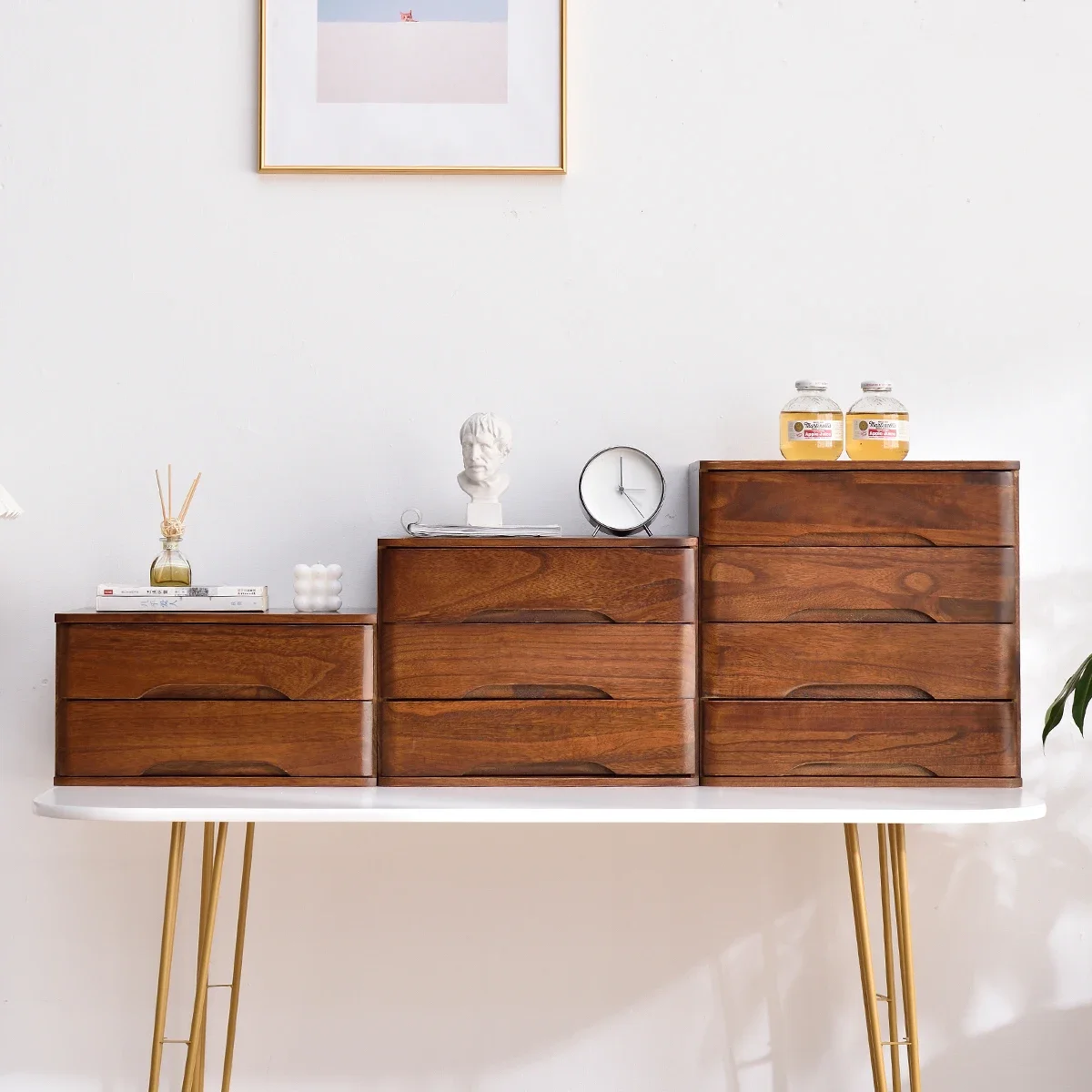h31- Solid Wood Desktop Storage Box Drawer Desk Locker Household Bay Window Multi-layer Sundries File Organizing Cabinet