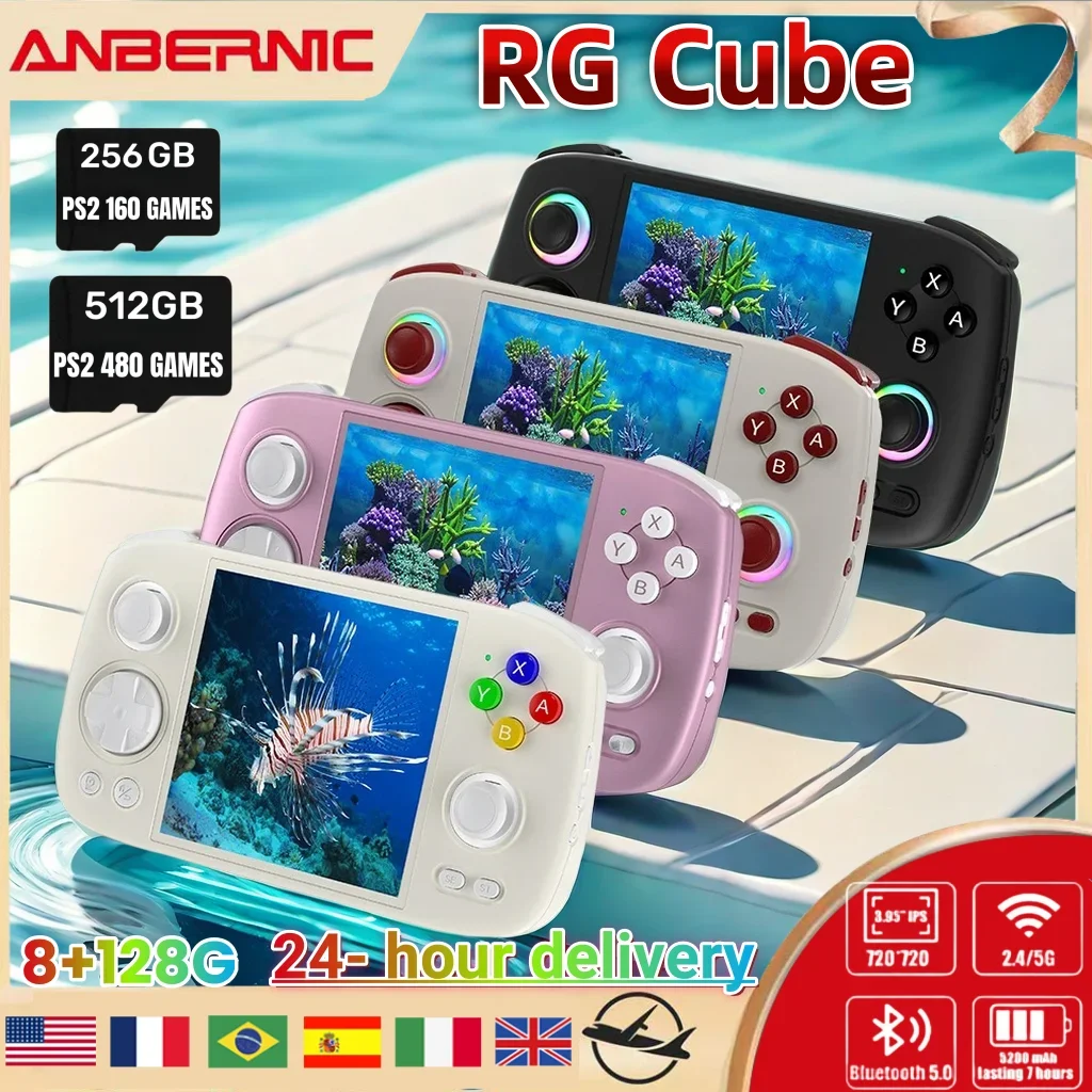 

ANBERNIC RG CUBE Ретро портативная игровая консоль 3,95 дюймов оса-экран видеоплеер встроенный зал 8G + 128G Android 13 система PS2 PSP