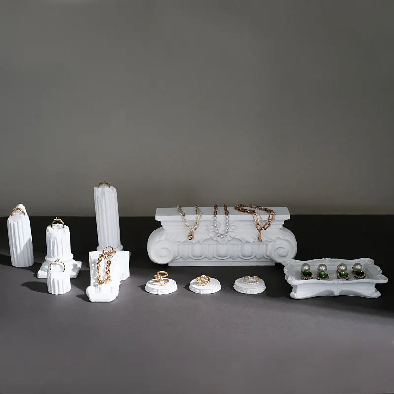 

Roman Column Ring Display Stand - Vintage European Plaster Jewelry Holder, Weathered Broken Finish for Rings Window Showcase Dec