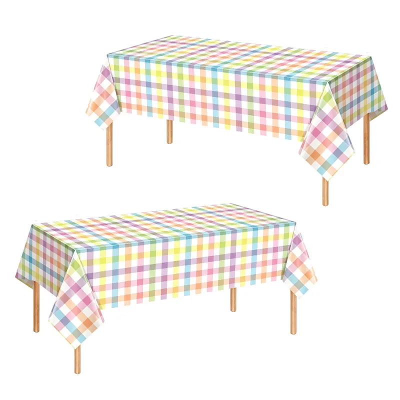 1/2/3/5PCS Tablecloth-table Doths for Party, Colorful Plaid Disposable Plastic Tablecloth, Spring Picnic, Ho