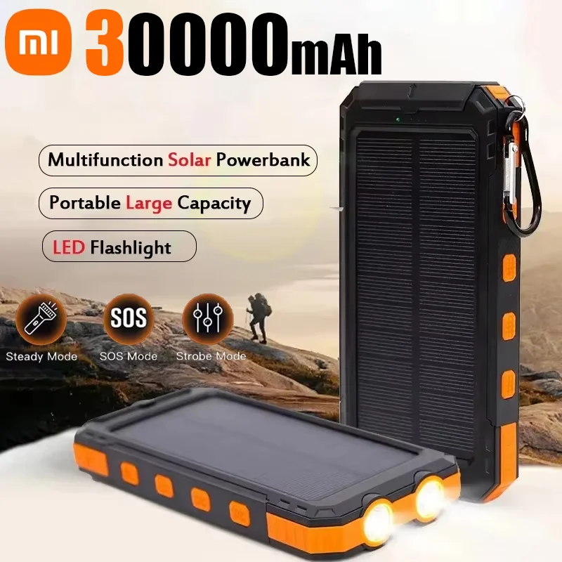 Xiaomi Güneş Enerjisi Bankası 30000 mAh Taşınabilir Şarj Poverbank harici pil şarj cihazı Güçlü Işık LDE Işık iphone samsung için
