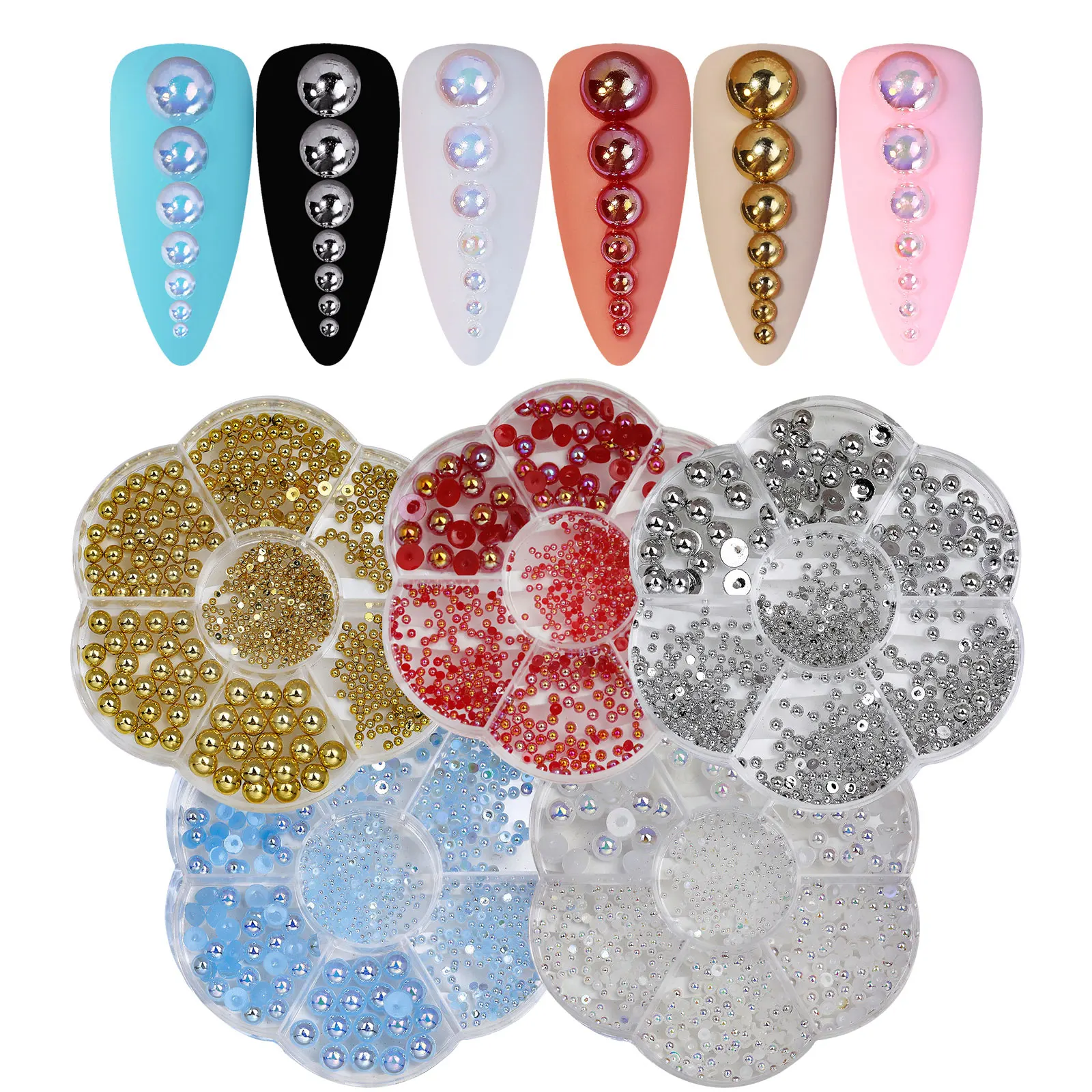 

Plum Box Mixed Pack Color AB Size Semi-circular Flat Back Resin Pearl Nail Decoration DIY Design Nail Decoration Material