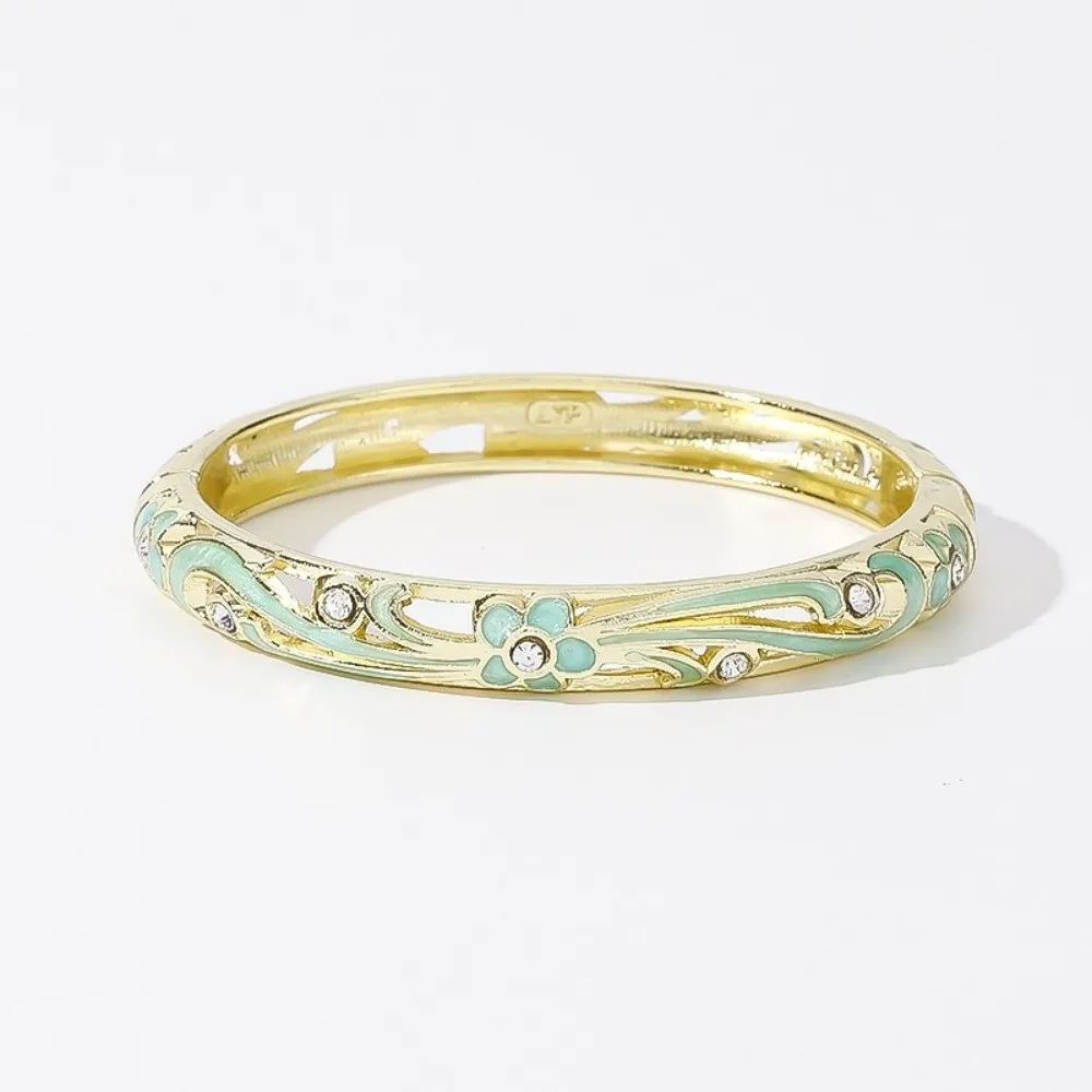 Colorful Vintage Cloisonne Bangle Traditional Chinese Flower Crystal Bangle Enamel Open Cuff Women's Hand Bracelet Ladies