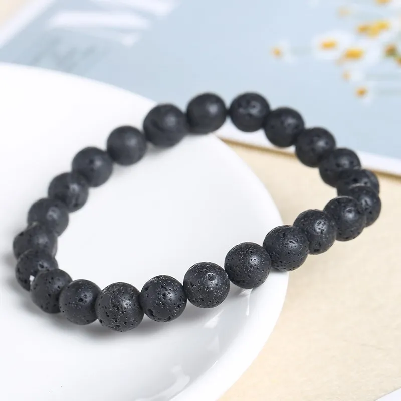 JD 5A Natural Volcanic Stone Bracelets Women Men Charm Lava  Bead Essential Oil Diffuser Strand Bangles Yoga Elastic Jewelry