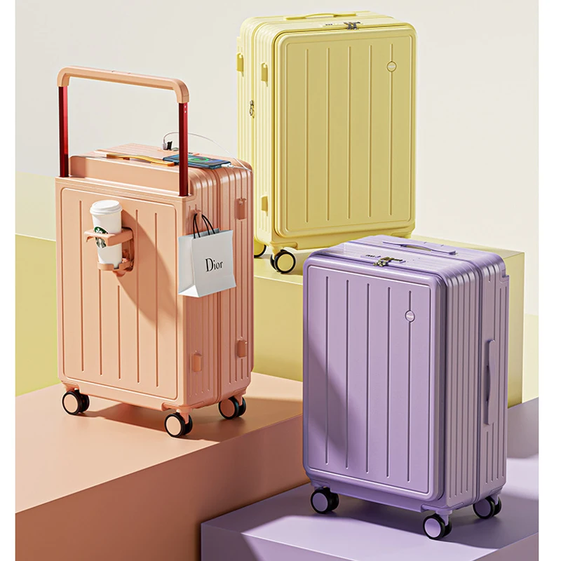 افتتاح الجبهة واسعة عربة حقيبة سفر متعددة الوظائف الأمتعة سعة كبيرة 24 بوصة حقيبة تروللي بعجلات 20 بوصة حمل على حقيبة #4