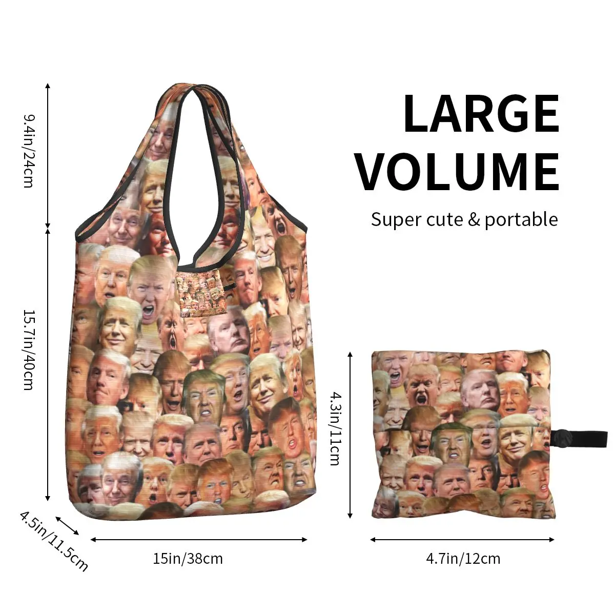 Fashion Custom Trump Meme Collage Shopping Tote Bag Portable American Presidential Trump Groceries Shopper Shoulder Bag